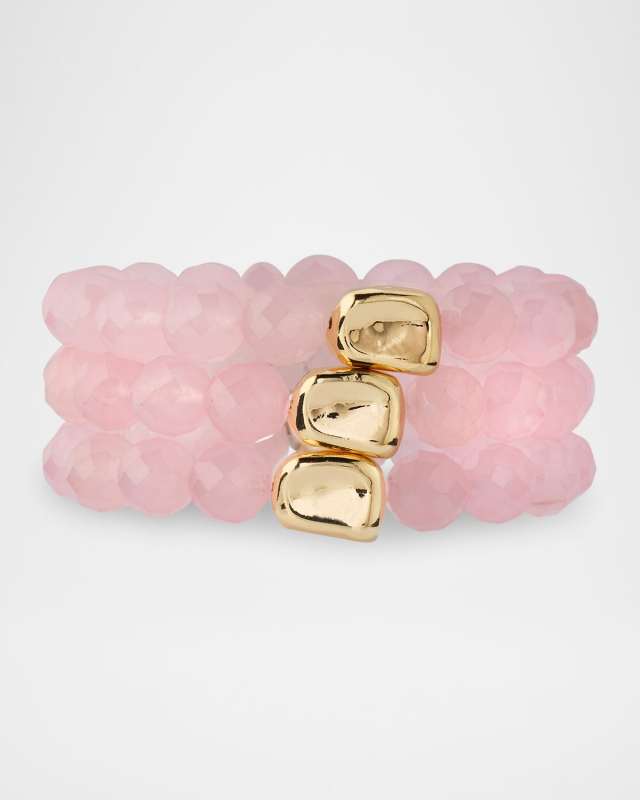 Rose Quartz and Gold Accent Multi-Strand Stretch Bracelet